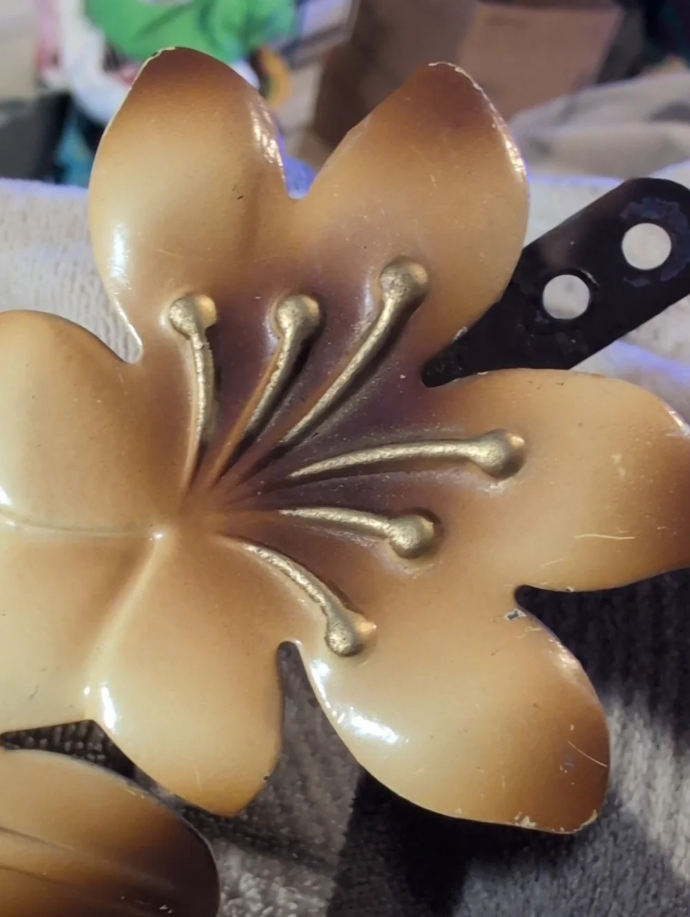 Vintage Leaf Flower Metal Tiebacks Brown Beige Art Deco Style Curtain Swag